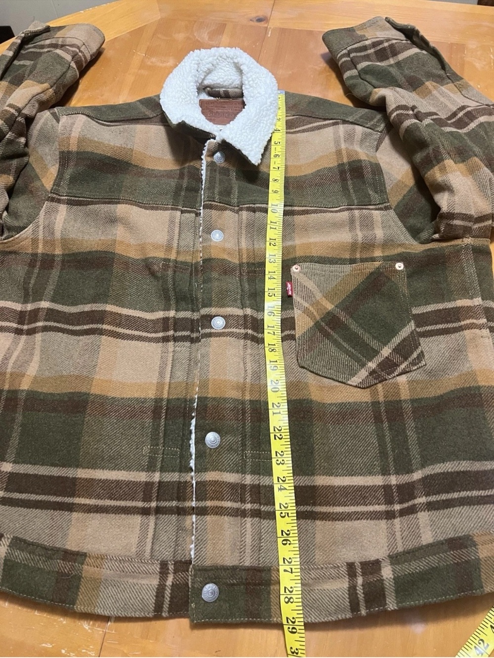 Levis Type I Plaid Sherpa Trucker Jacket Mens XL Winter Moss Green A4882 - Picture 12 of 13